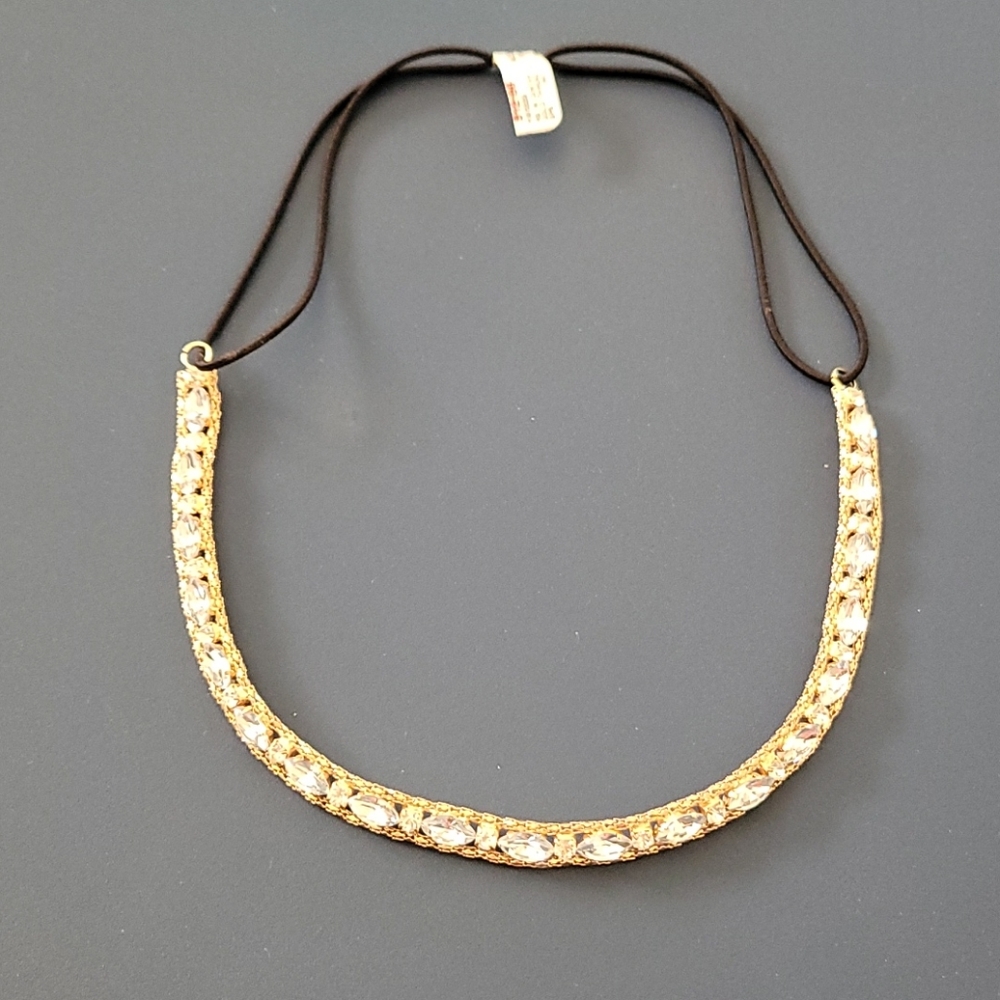 Goldtone and Rhinestone Elastic Headband